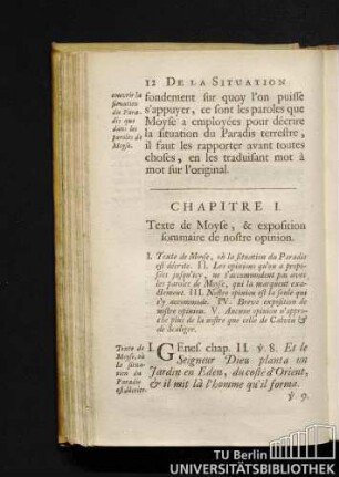 Chapitre I. Texte de Moyse, & exposition sommaire de nostre opinion.