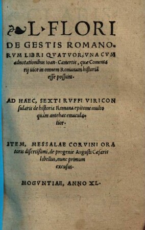 L. Flori De gestis Romanorum libri quatuor