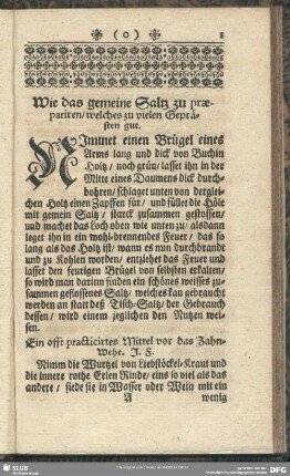 Wie das gemeine Saltz zu praepariren, welches zu vielen Geprästen gut