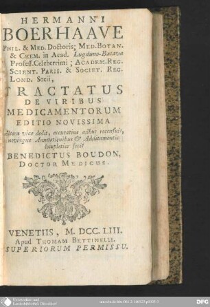 Hermanni Boerhaave Tractatus De viribus Medicamentorum