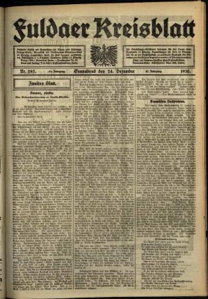 Zweite Ausgabe vom Samstag, den 24. Dezember 1910.