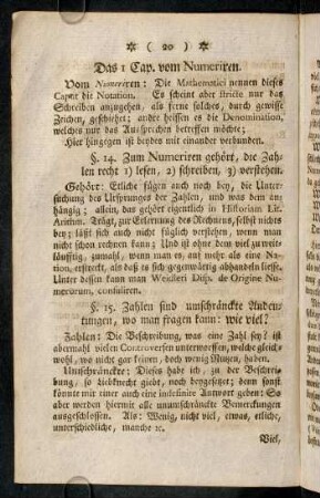 20-56, Das 1. Cap. vom Numeriren