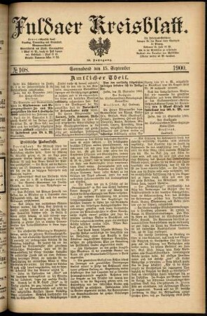 Erste Ausgabe vom Samstag, den 15. September 1900.