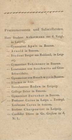 Praenumeranten und Subscribenten