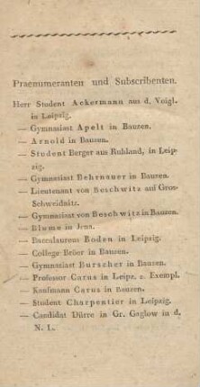 Praenumeranten und Subscribenten