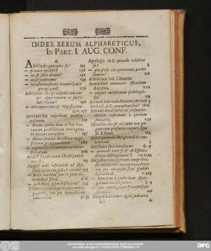 Index Rerum Alphabeticus. In Part. I. Aug. Conf.