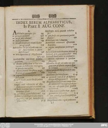 Index Rerum Alphabeticus. In Part. I. Aug. Conf.
