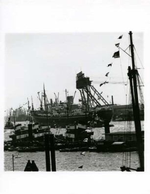 Hamburg. Betriebsamkeit im Hafen. Schlepper warten auf ihren Einsatz