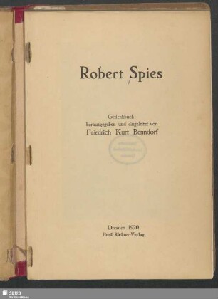 Robert Spies : Gedenkbuch