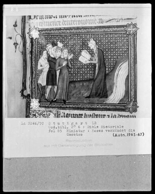Bible Historiale — Moses verkündet die Gesetze, Folio 85recto