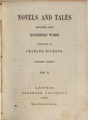 Novels and tales : reprinted from Household Words, 10. A house to let [u.a.]