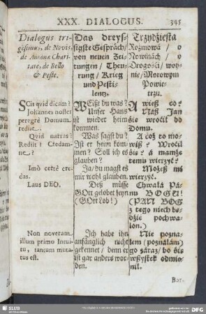 Dialogus trigesimus, de Novis, de Annonae Charitate, de Bello & Peste