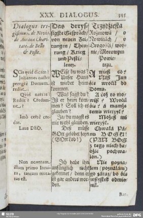 Dialogus trigesimus, de Novis, de Annonae Charitate, de Bello & Peste