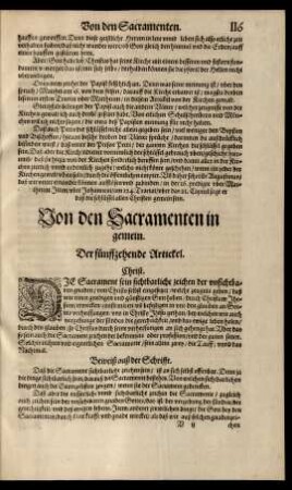 Von den Sacramenten in gemein. Der fünffzehende Artickel.