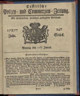 24tes Stueck, Montag den 11ten Junius. 1787