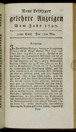 92tes Stück. Den 17ten Nov.