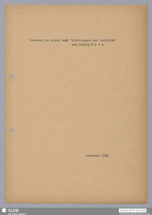 Nachwort zu einem Band "Erzählungen und Gedichte" von Ludwig Bäte