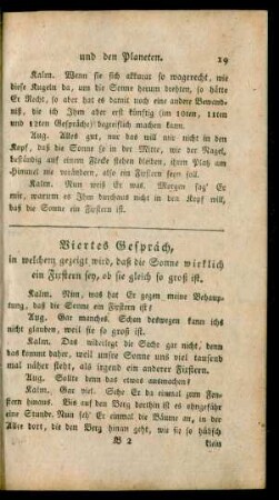 Viertes Gespräch, in welchem gezeigt wird, daß die Sonne wirklich ein Fixstern sey, ob sie gleich so groß ist
