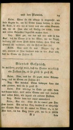 Viertes Gespräch, in welchem gezeigt wird, daß die Sonne wirklich ein Fixstern sey, ob sie gleich so groß ist