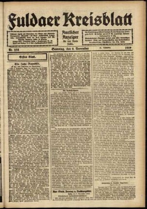 Erste Ausgabe vom Samstag, den 08. November 1919.