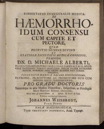 De Hæmorrhoidum Consensu Cum Capite Et Pectore,