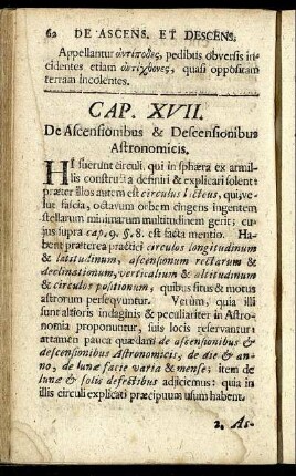 Cap. XVII. De Ascensionibus & Descensionibus Astronomicis.