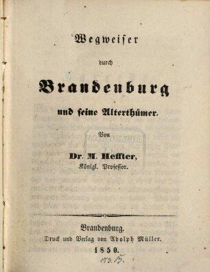 Wegweiser durch Brandenburg und seine Alterthümer