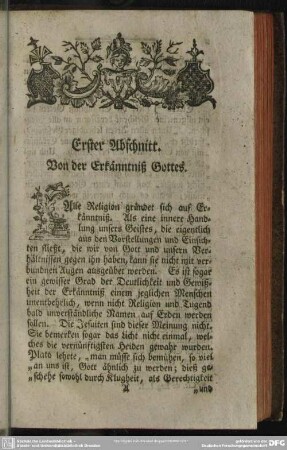Erster Abschnitt. Von der Erkänntniß Gottes