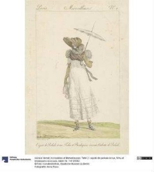 Incroyables et Merveilleuses: Tafel 2: capote de perkale écrue, fichu et brodequins écossais