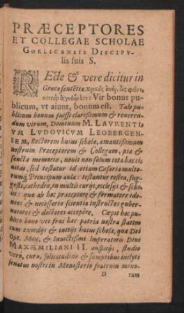 Praeceptores Et Collegae Scholae Gorlicensis Discipulis suis S.