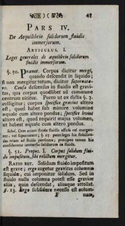Pars IV. De Aequilibrio solidorum fluidis immersorum