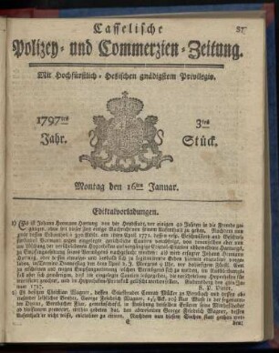 3tes Stueck, Montag den 16ten Januar 1797