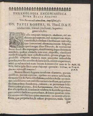 Threnologia Encomiastica Super Beata Analysi Viri Reverendi ... Dn. Pauli Roberi ...