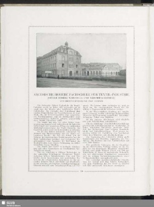Sächsische Höhere Fachschule Für Textil-Industrie. (Früher Höhere Webschule Und Webereifachschule)