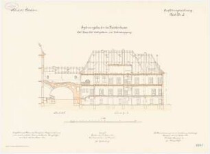 Kadettenhaus der Garnison Potsdam Ergänzungsbauten: Wohnhaus des Chefs der östlichen Kompanie und Verbindungsgang: Längsschnitt 1:100