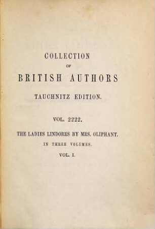 The ladies Lindores : in three volumes, 1