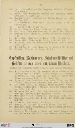 Kupferstiche, Radirungen, Schabkunstblätter und Holzschnitte von alten und neuen Meistern (Nr. 685-1059)