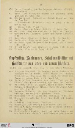 Kupferstiche, Radirungen, Schabkunstblätter und Holzschnitte von alten und neuen Meistern (Nr. 685-1059)