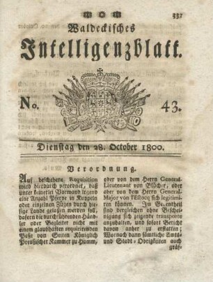 No. 43, Dienstag den 28. October 1800
