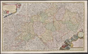 Neue und Accurat verfasste Geographische Landt Karte deß gantzen König Reichs Böhmen : sambt der darzu incorporirten Schlesischen Graffschaft Glatz. Wie auch einen großen Theil deren dreÿ daran gräntzenden Hoch Löbl. Fränckischen, Chur Sächsischen und Chur Bay̋rischen Reichs Craÿsen. Mit denen darin sich befündtenden Bisthumen, Herzogthumen, und allen anderen Landschafften ; Sambt außführlicher Verzeichnung aller Post Straßen, wie auch deren Örtern, bey welchen sich Zeit etlichen Hundert Jahren her eine merckwürdige Schlacht ereignet = Nova et accurata Decriptio Geographica Totius Regni Bohemiæ