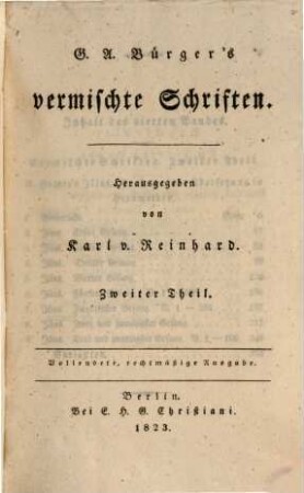 G. A. Bürger's sämmtliche Werke. 4, Vermischte Schriften ; 2. Theil