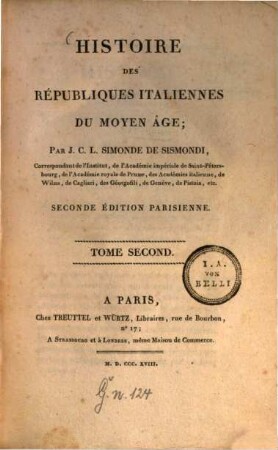 Histoire des républiques italiennes du moyen âge, 2