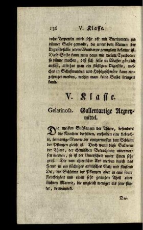 V. Klasse. Gelatinosa. Gallertartige Arzneymittel.