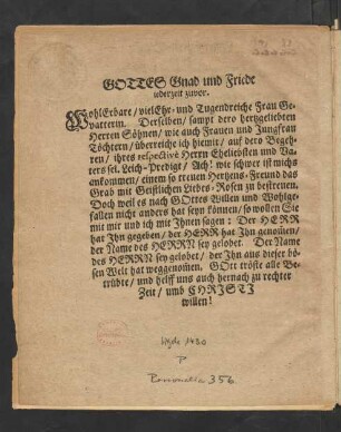 Gottes Gnad und Friede iederzeit zuvor.