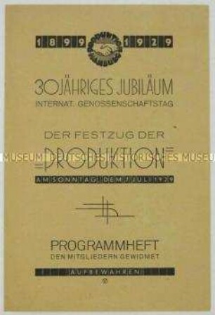 Programm des Festzuges anlässlich des 30jährigen Jubiläums des Internationalen Genossenschaftstages