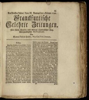 Num. XI. Freytags den 5. Februar. 1740 - Num. XX. Dienstags den 8. Mart. 1740