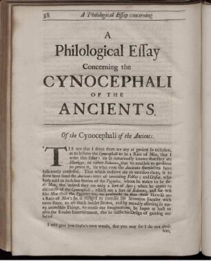 A Philological Effay Concerning the CYNOCEPHALI OF THE ANCIENTS.