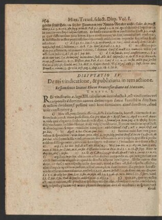 Disputatio XV. De rei vindicatione, & publiciana in rem actione