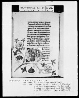Gebetbuch des Konrad Peutinger — Initiale O (domine), darin Gottvater mit der Taube des heiligen Geistes, Folio 136verso