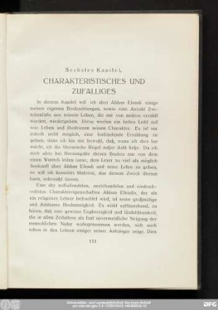 Sechstes Kapitel. Charakteristisches Und Zufälliges
